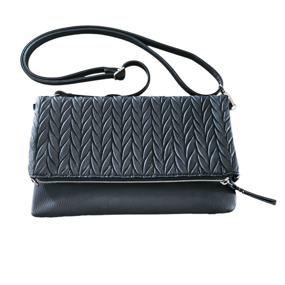 STELLA & DOT Elegant Black Quilted Women's Leather Bag Purse